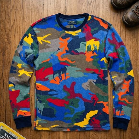 Polo Ralph Lauren Other - Polo Ralph Lauren Big Pony Waffle Knit Thermal Long Sleeve Camo Colorblock M